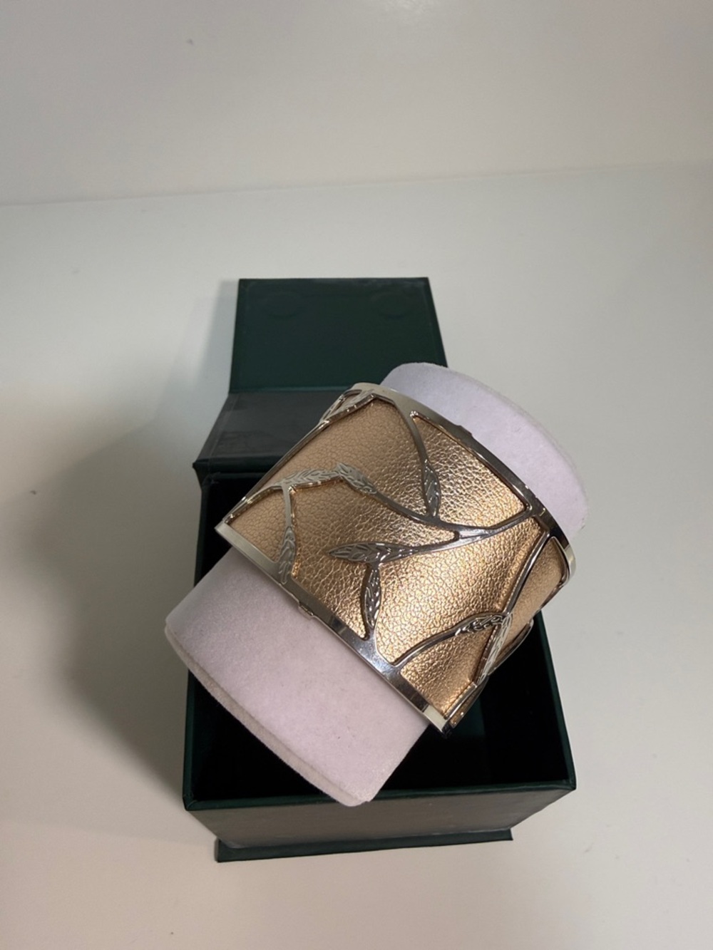 Les Georgettes by Altesse Gold Textured Leaf Cuff Bracelet